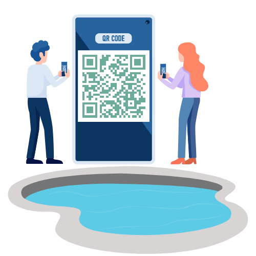 people scanning qr code for consultation of the pool health